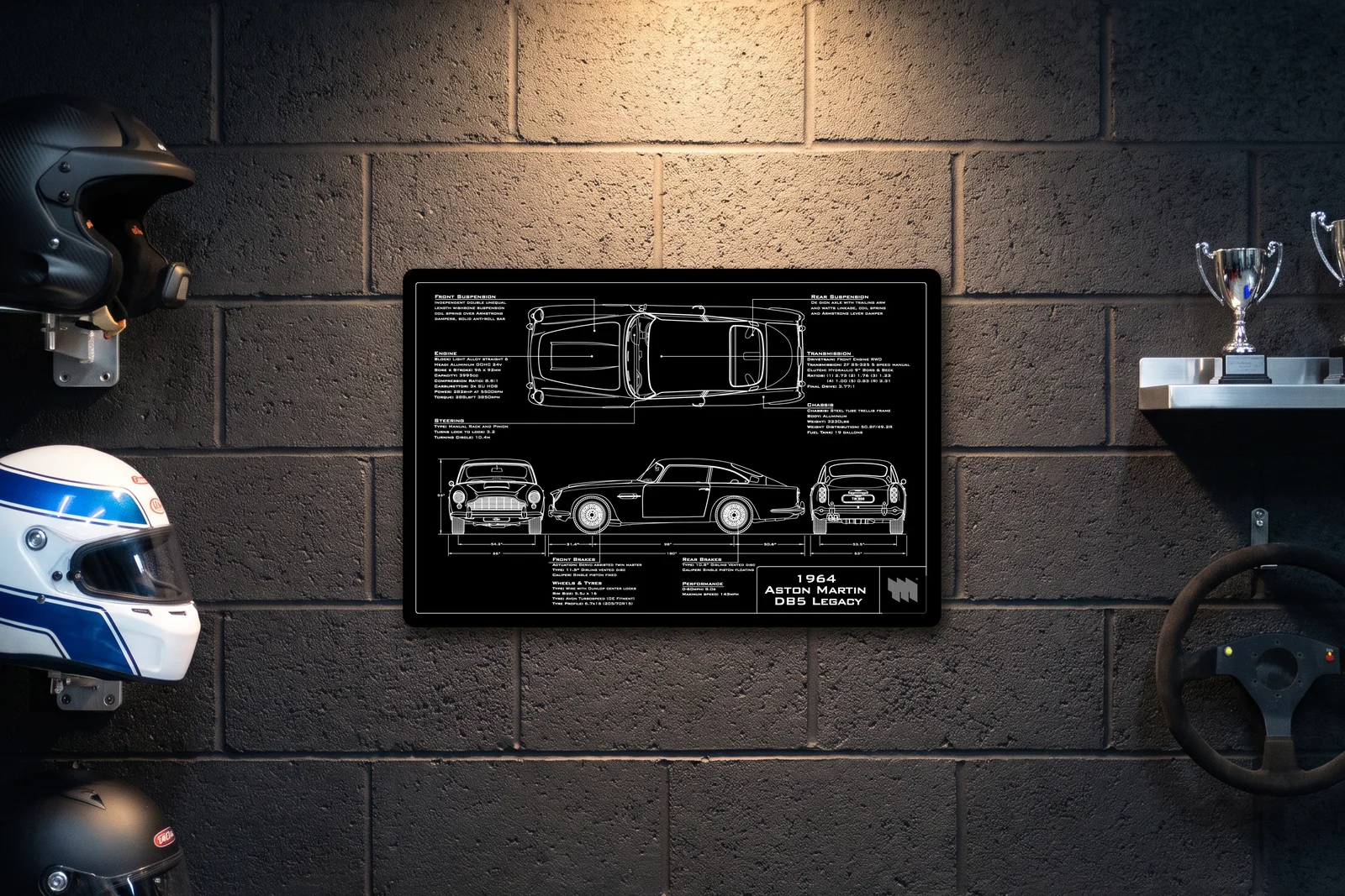 1964 Aston Martin DB5 Legacy, on a racing wall, landscape