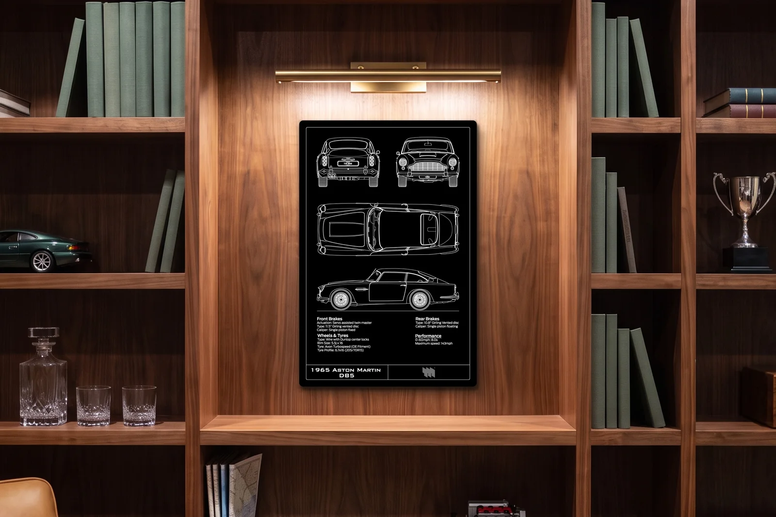 1965 Aston Martin DB5, in a walnut library, portrait