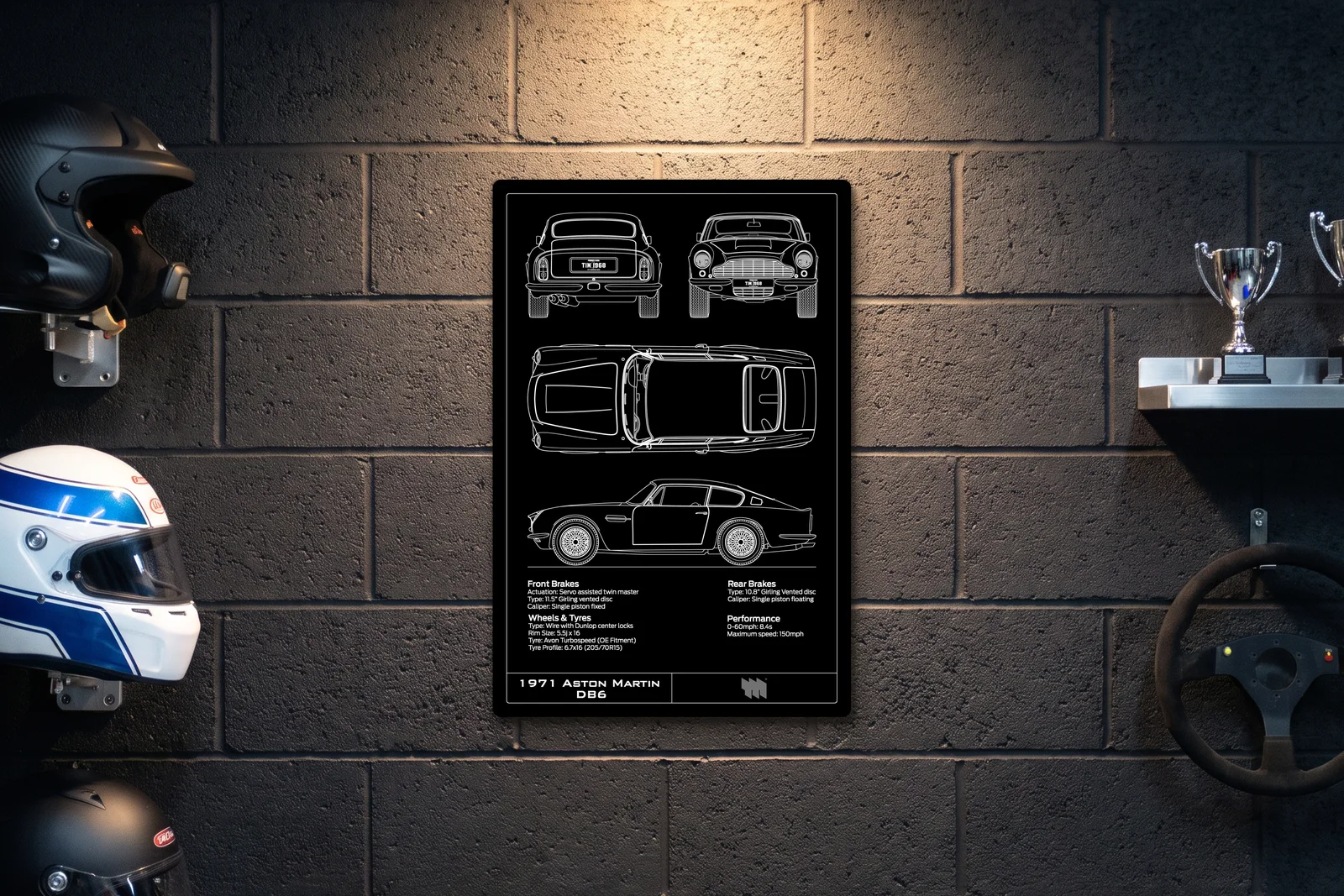 1971 Aston Martin DB6, on a racing wall, portrait
