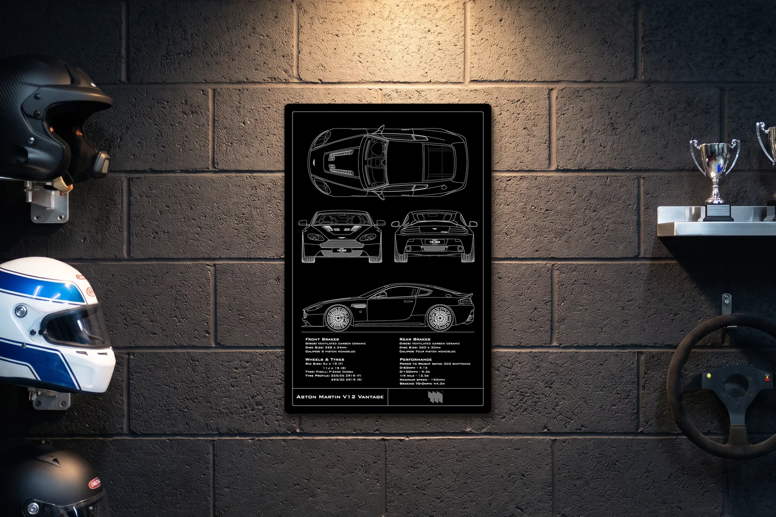 2010 Aston Martin V12 Vantage, on a racing wall, portrait