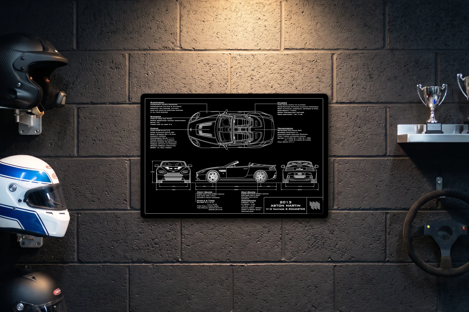 2013 Aston Martin V12 Vantage S Roadster, on a racing wall, landscape