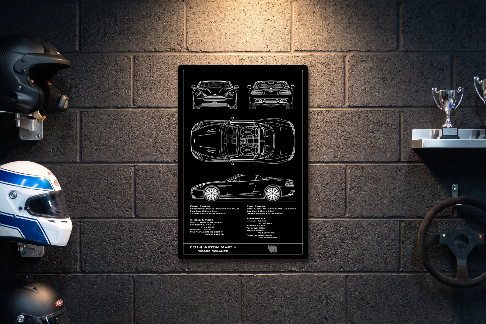 2014 Aston Martin Virage Volante, on a racing wall, portrait
