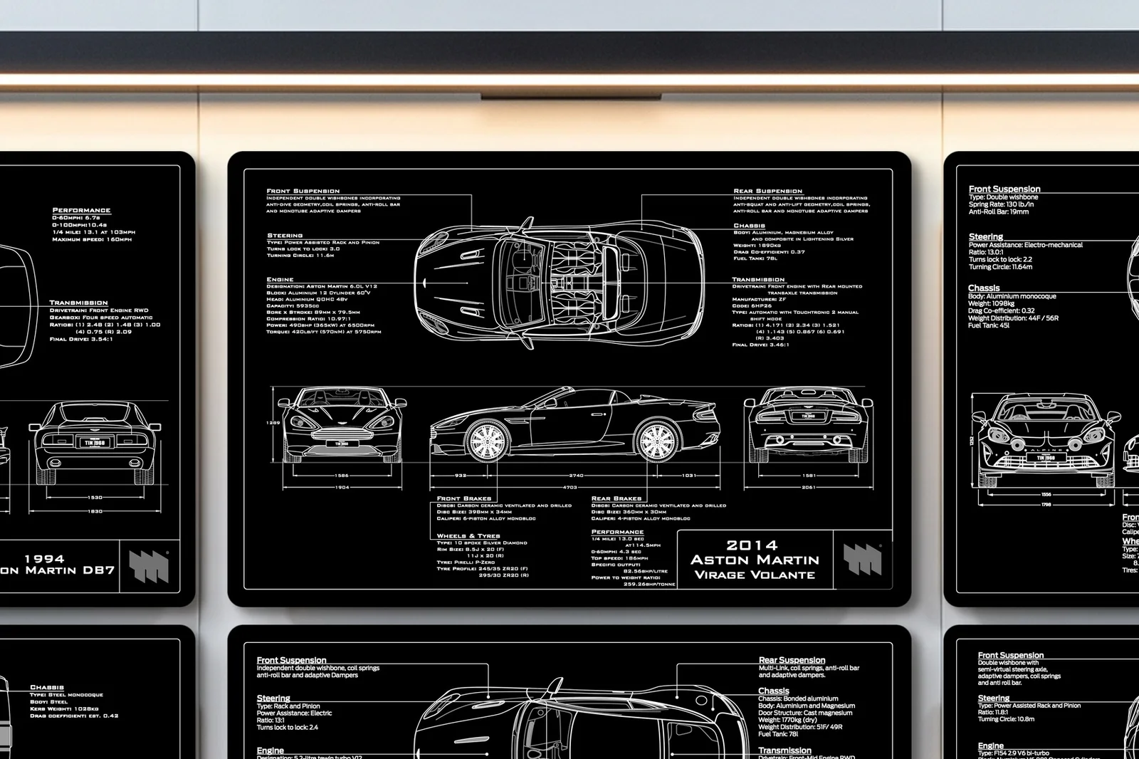 2014 Aston Martin Virage Volante, close on the workshop wall