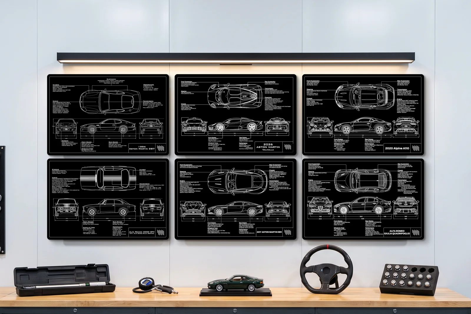 2026 Aston Martin Valhalla, one of six on a workshop wall